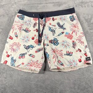 Vans Mens 34 Board Shorts Americana Fireworks Eagle Patriotic Swim Trunks White